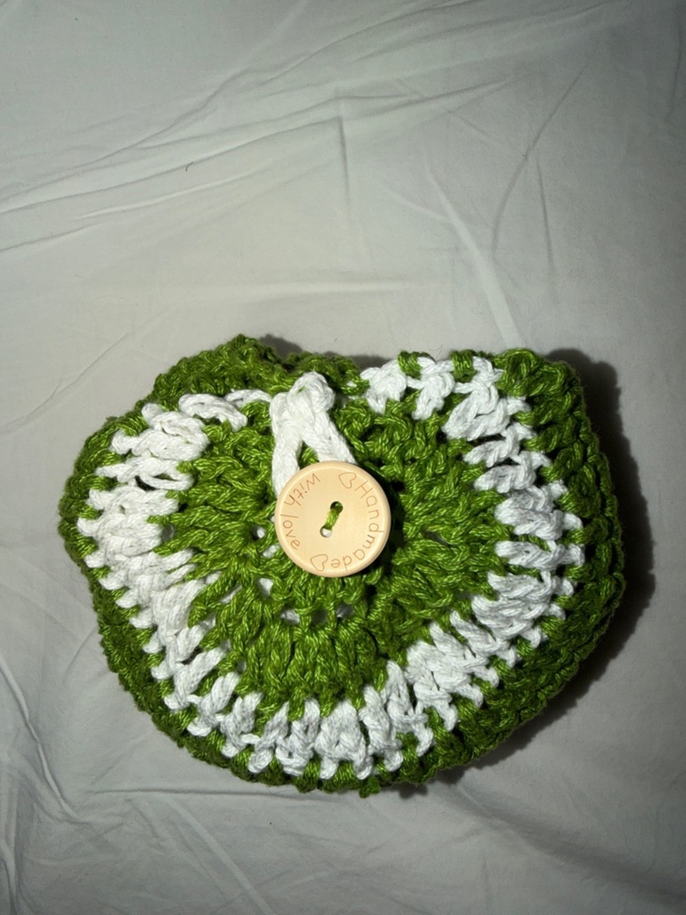 Handmade Green & White Crochet Women’s Wristlet Bag